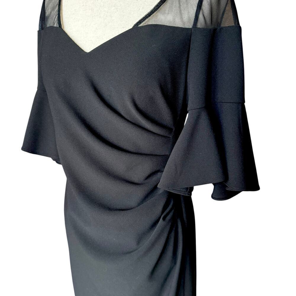 Calvin Klein Black Illusion Ruched Bell Sleeve Cocktail Dress, Women's Size 6 - Picture 9 of 15